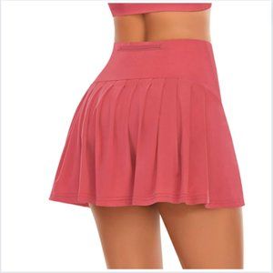 Pleated High Waisted Tennis Skirt Athletic Golf Skort with 3 Pockets Misty Red